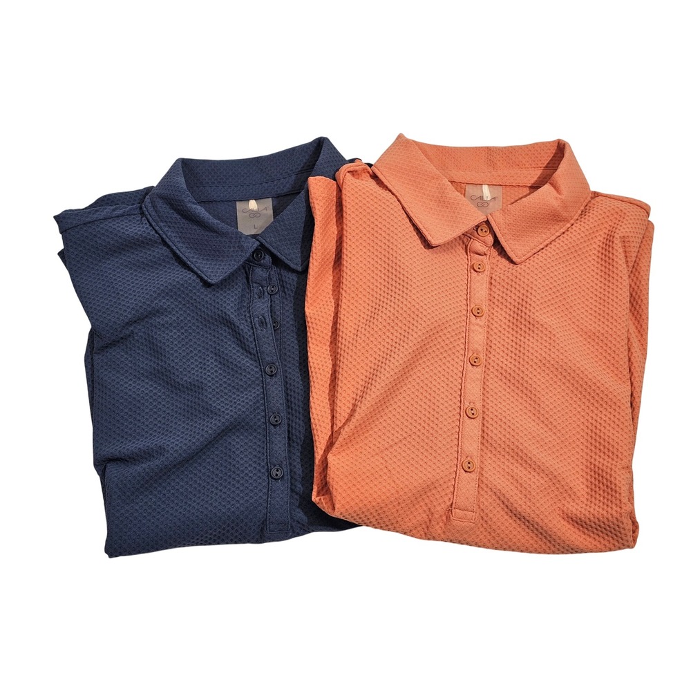 Calia Polo Shirt Womens Large Orange Flutter Ruffle Sleeve Waffle Knit WCG11037